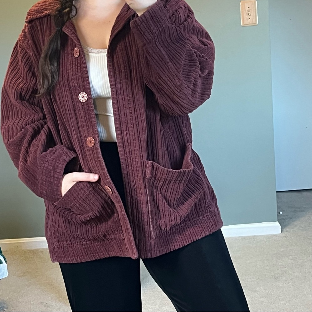 Burgundy Corduroy Button-Up Jacket